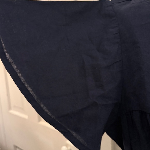 NWT Hope & Henry 100% Cotton Linen Blend Navy Blue Flutter Sleeve Tie Dress 14 - Picture 4 of 12